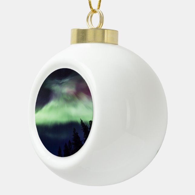 Aurora borealis in Finnish Lapland Ceramic Ball Christmas Ornament (Right)