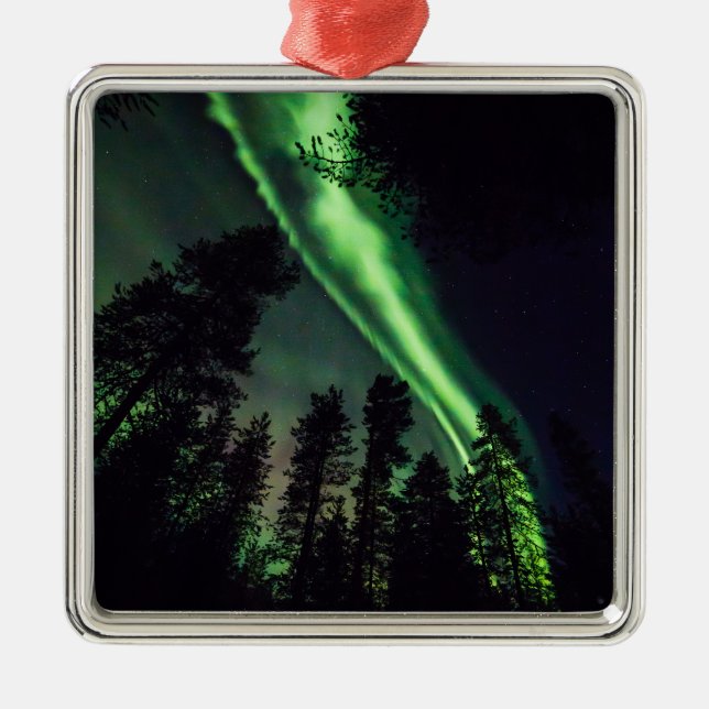 Aurora borealis in Finnish Lapland Metal Tree Decoration (Front)