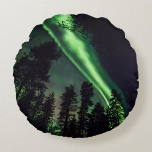 Aurora borealis in Finnish Lapland Round Cushion