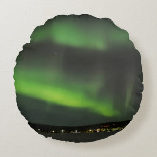 Aurora borealis in the sky round pillow
