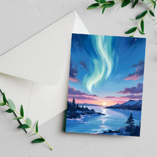 Aurora Borealis Lake Dreamy Night Landscape Card