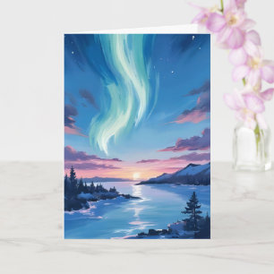 Aurora Borealis Lake Dreamy Night Landscape Card