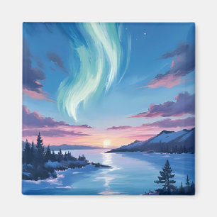 Aurora Borealis Lake Dreamy Night Landscape Magnet