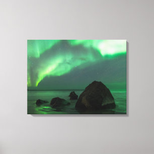 Aurora Borealis Lofoten Beach Norway Canvas Print