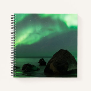 Aurora Borealis   Lofoten Beach Norway Notebook