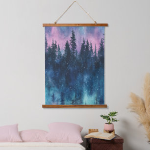 Aurora Borealis Night Sky Pine Forest Glow Hanging Tapestry
