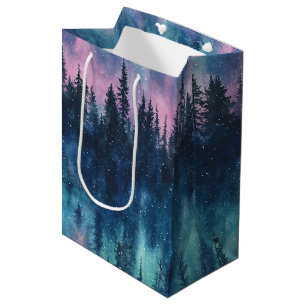 Aurora Borealis Night Sky Pine Forest Glow Medium Gift Bag