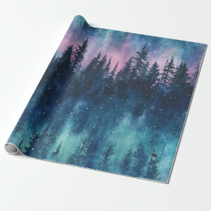 Aurora Borealis Night Sky Pine Forest Glow Wrapping Paper