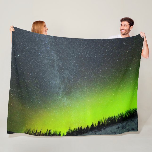 Aurora Borealis Northern lights Arctic Green Night Fleece Blanket (In Situ)
