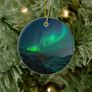Aurora Borealis Northern lights arctic night sky Ceramic Tree Decoration