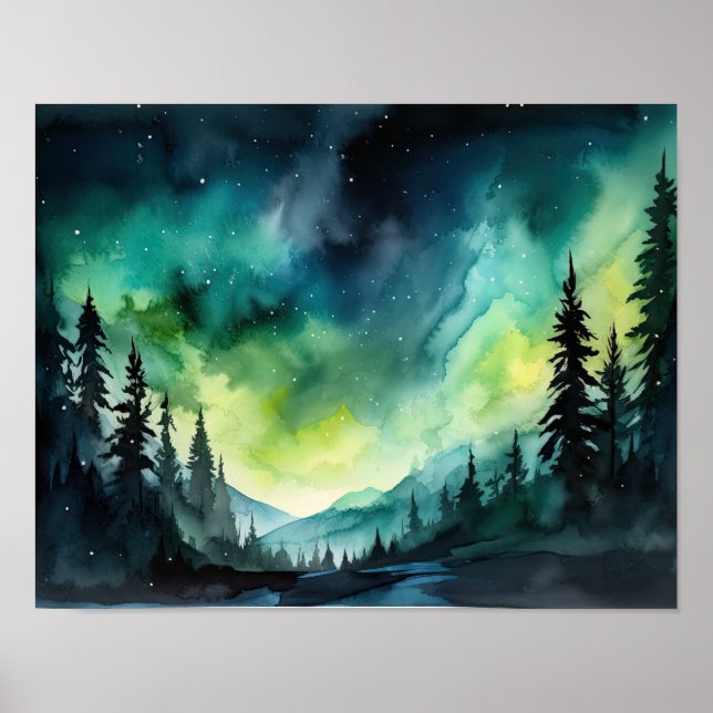 Aurora Borealis Northern Lights Art Print Poster (Front)