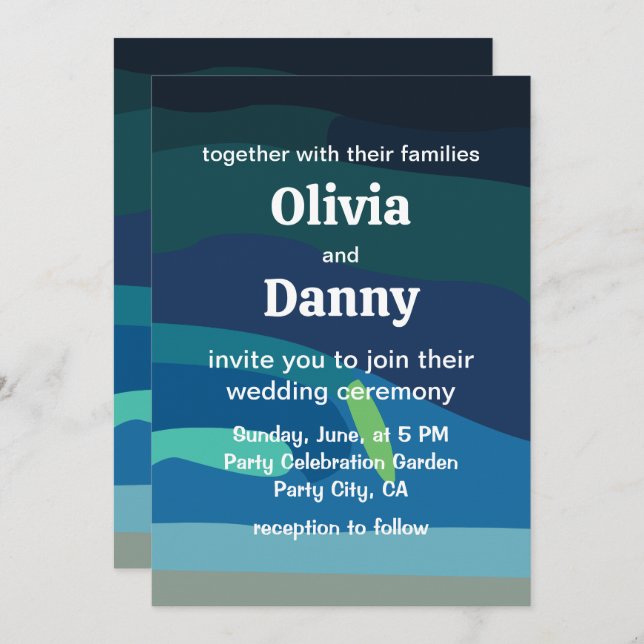 Aurora Borealis Northern Lights Celestial Wedding Invitation (Front/Back)