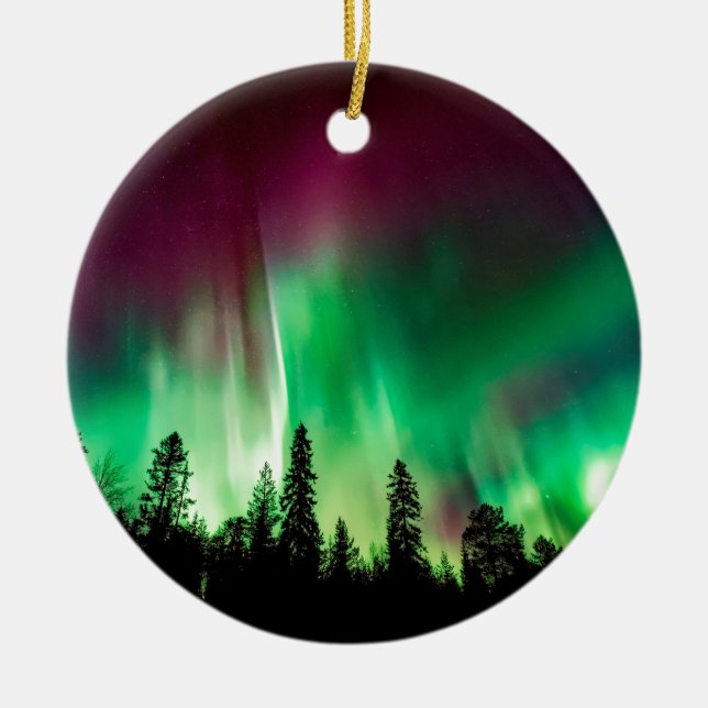 Aurora borealis northern lights ceramic tree decoration (Front)