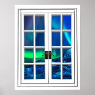Aurora Borealis Northern Lights Fake Window Art Poster