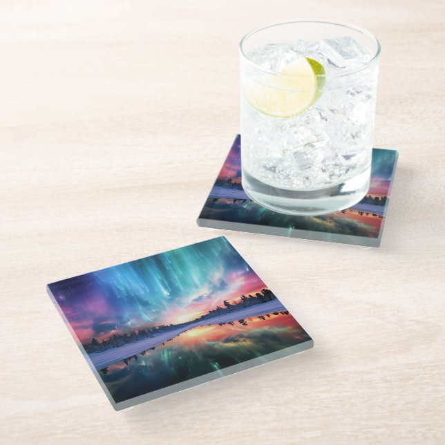 Aurora Borealis, Northern Lights, Glass Coaster (Angled)
