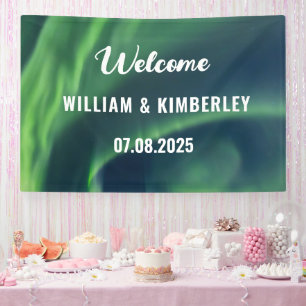 Aurora Borealis Northern Lights Green Wedding  Ban Banner