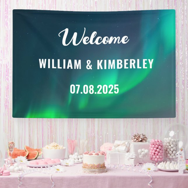 Aurora Borealis Northern Lights Green Wedding Bann Banner (Party)