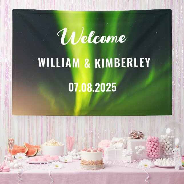 Aurora Borealis Northern Lights Green Wedding Bann Banner (Party)