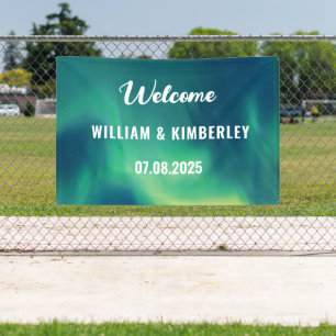 Aurora Borealis Northern Lights Green Wedding  Banner