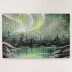 Aurora Borealis Northern Lights Night Landscape Jigsaw Puzzle