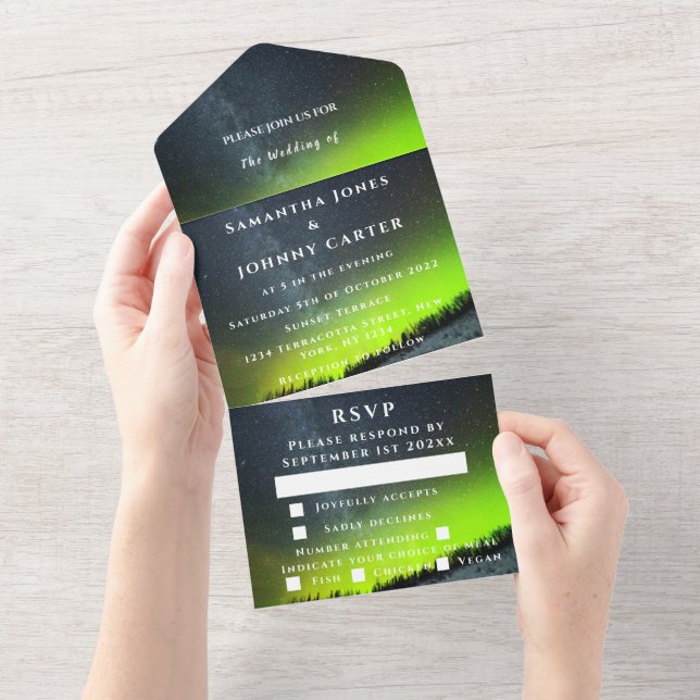 Aurora Borealis Northern lights Night Sky Wedding  All In One Invitation (Tearaway)