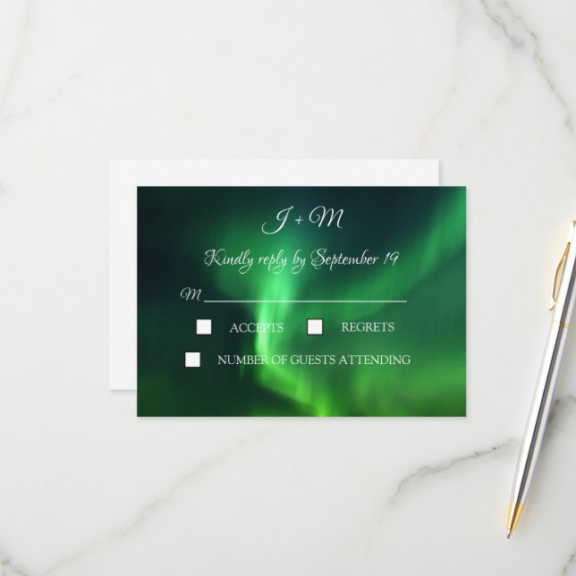 Aurora Borealis Northern Lights Stars Modern RSVP Card (Front/Back In Situ)
