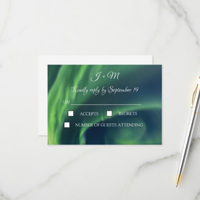Aurora Borealis Northern Lights Stars Modern RSVP Card (Front/Back In Situ)