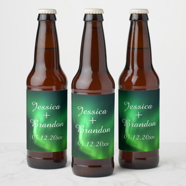Aurora Borealis Northern lights Wedding Beer Bottle Label (Bottles)