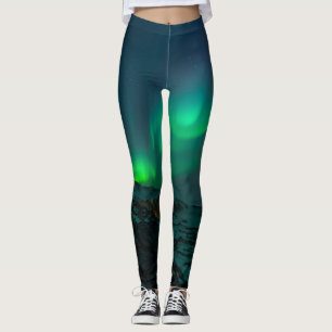 Aurora Borealis Northern lights winter stars sky  Leggings