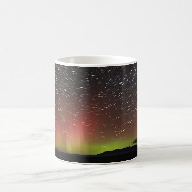 Aurora borealis on northern horizon stars overhead coffee mug (Center)