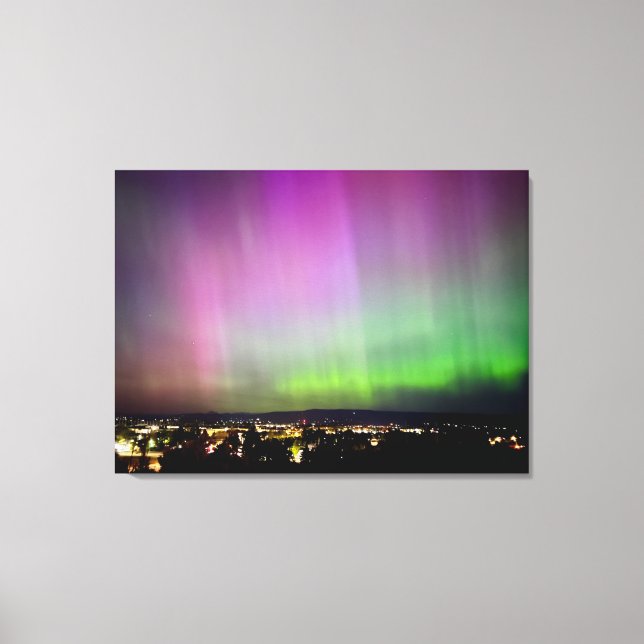 Aurora Borealis over City Lights Canvas Print (Front)
