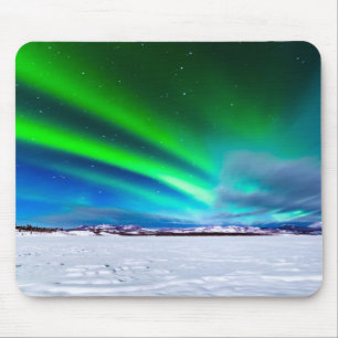 Aurora borealis over frozen Lake Laberge, Yukon Mouse Mat