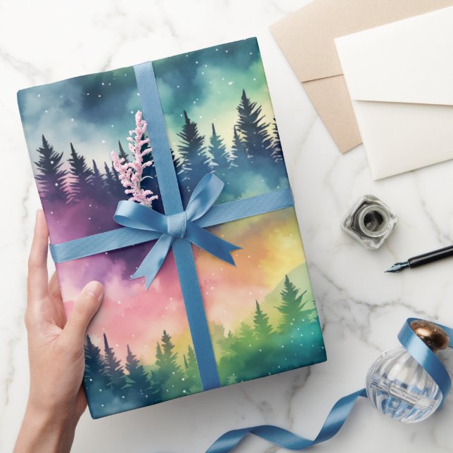 Aurora Borealis Pastel Pines Northern Lights Wrapping Paper (Gifting)