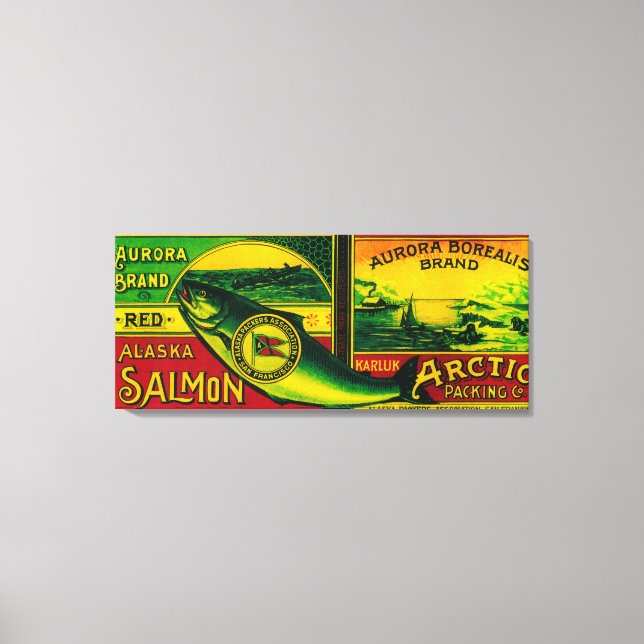 Aurora Borealis Salmon Can LabelKarluk, AK Canvas Print (Front)