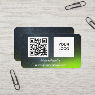 Aurora Borealis Social media QR Code Green Business Card