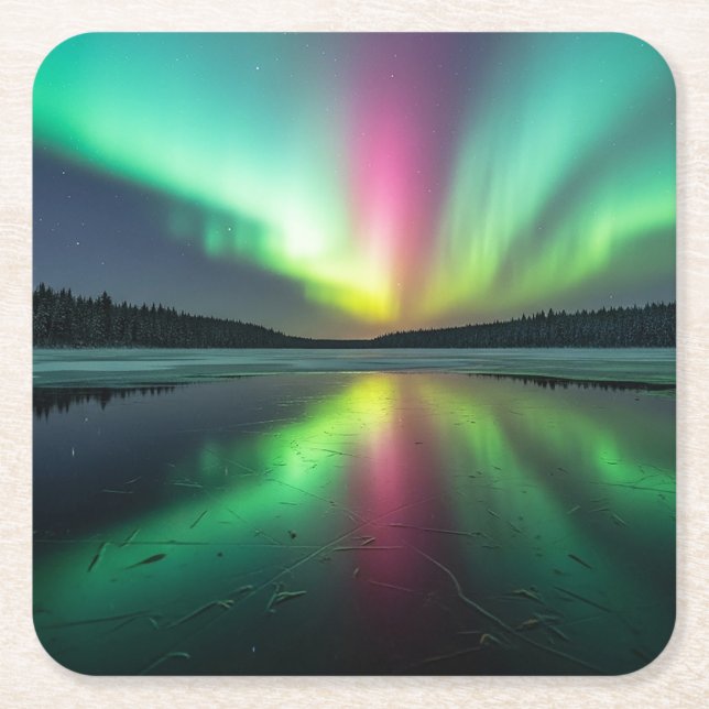 Aurora Borealis Square Paper Coaster (Front)