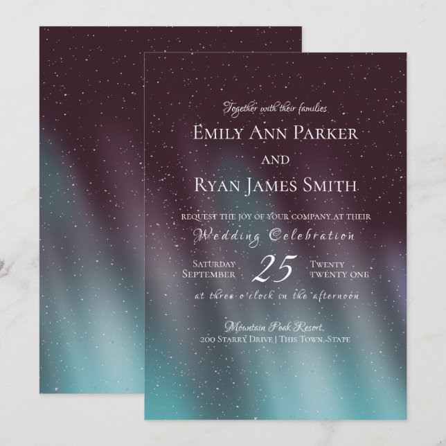 Aurora Borealis Turquois Starry Sky Invitation (Front/Back)