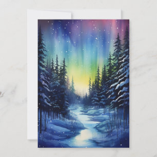 Aurora Borealis Winter Night Holiday Card