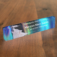 Aurora Borealis Wolf Song | Rainbow Desk Nameplate