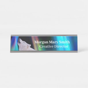 Aurora Borealis Wolf Song   Rainbow Name Plate