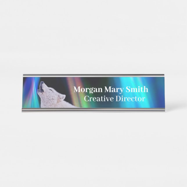 Aurora Borealis Wolf Song | Rainbow Name Plate (Front)