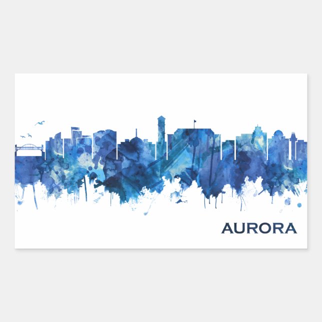 Aurora Colorado Skyline Blue Rectangular Sticker (Front)