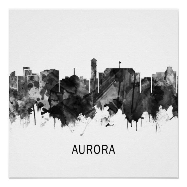 Aurora Colorado Skyline BW Poster (Front)