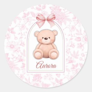 Aurora   Custom Pink Teddy Bear Nursery Design  Classic Round Sticker