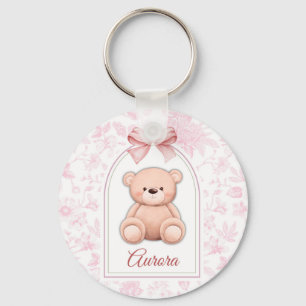 Aurora   Custom Pink Teddy Bear Nursery Design  Key Ring