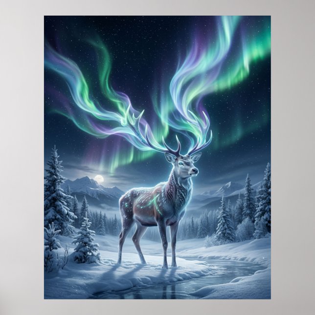 Aurora Deer Northern Lights Poster (Front)