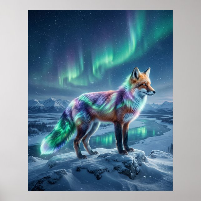 Aurora Fox Frozen Landscape Poster (Front)