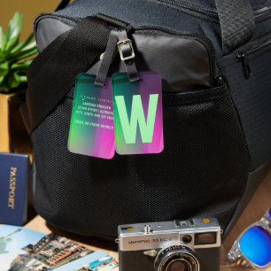 Aurora Geometry Pulse Hot Pink Neon Green Lights Luggage Tag