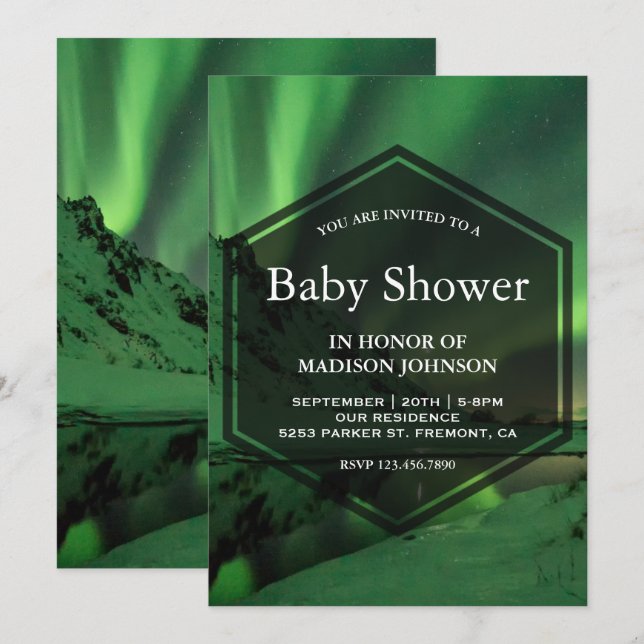 Aurora Glacier Northern Lights Baby Shower Invitation (Front/Back)