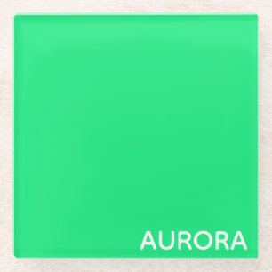 Aurora green color name glass coaster